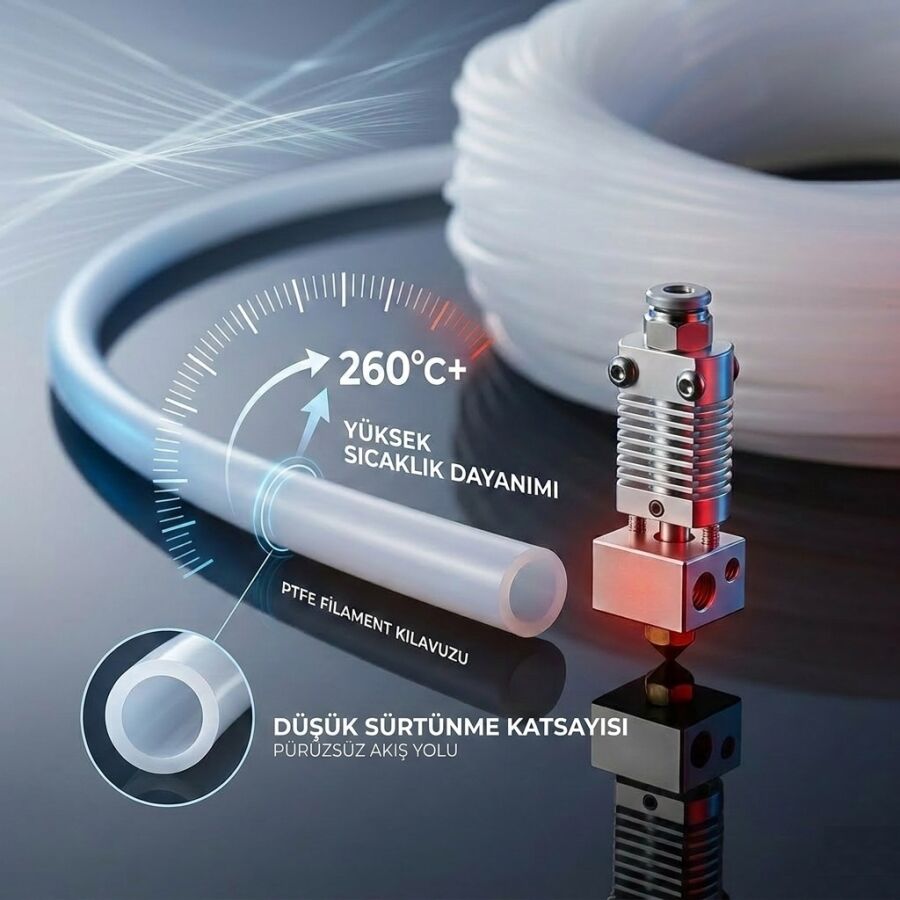 3D Yazıcı İçin Hassas Dyzer PTFE Filament Kılavuz Hortumu (1.75mm Filament uyumlu)  - 2