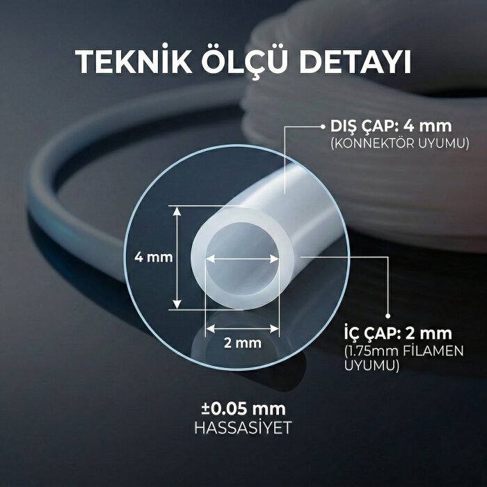 3D Yazıcı İçin Hassas Dyzer PTFE Filament Kılavuz Hortumu (1.75mm Filament uyumlu)  - 3