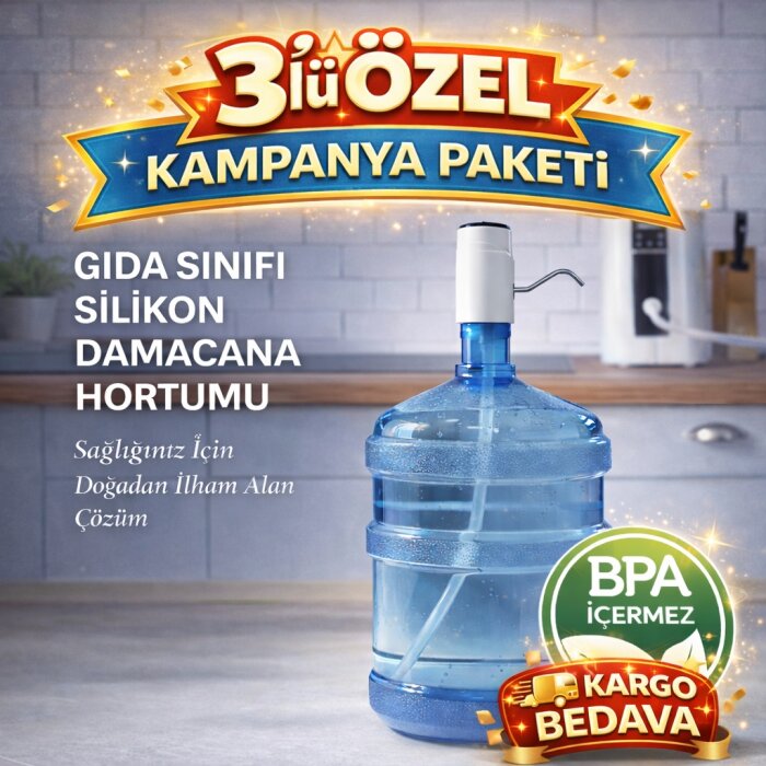 3LÜ AVANTAJ PAKETİ - Dyzer Gıda Uyumlu Silikon Şarjlı Damacana Su Pompası Hortumu 55CM - 6x8 (Iç Çap: 6 Mm) (Dış Çap: 8 Mm) -BPA Içermez