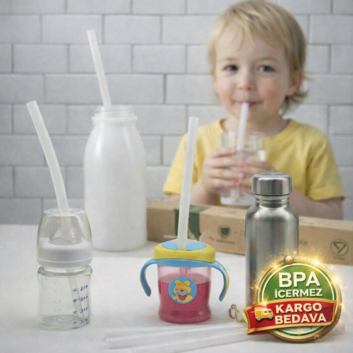 Gıda Sınıfı Çocuk Pipeti - Saf Silikon Yumuşak Pipet Seti - 4lü Paket